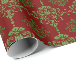 Papel De Presente Clássico Molho de Natal Damasco Vermelho Vermelho