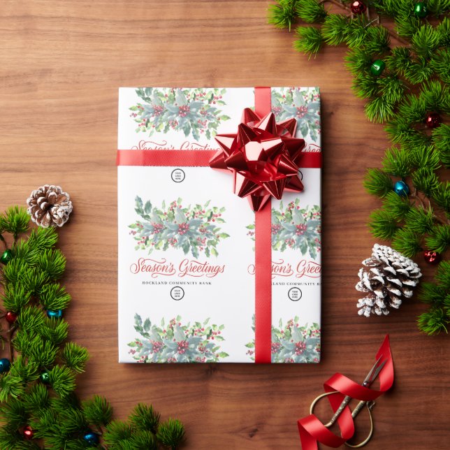 Papel De Presente Clássico Natal Folhas de Azevinho Férias Empresari (Presente de Natal)