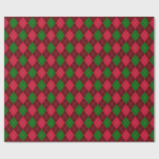 Papel De Presente Clássico Natal Préppy Vermelho Escuro & Verde Argy