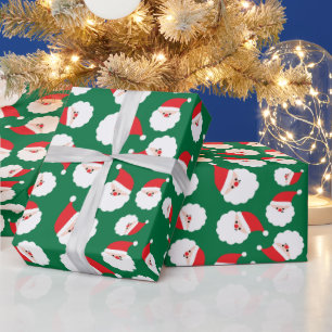 Papel De Presente Clássico Papai Noel Verde Minimalista