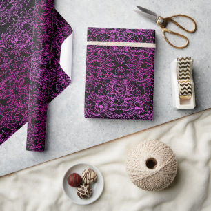 Papel De Presente Clássico Preto e rosa Gradiente Floral elegante