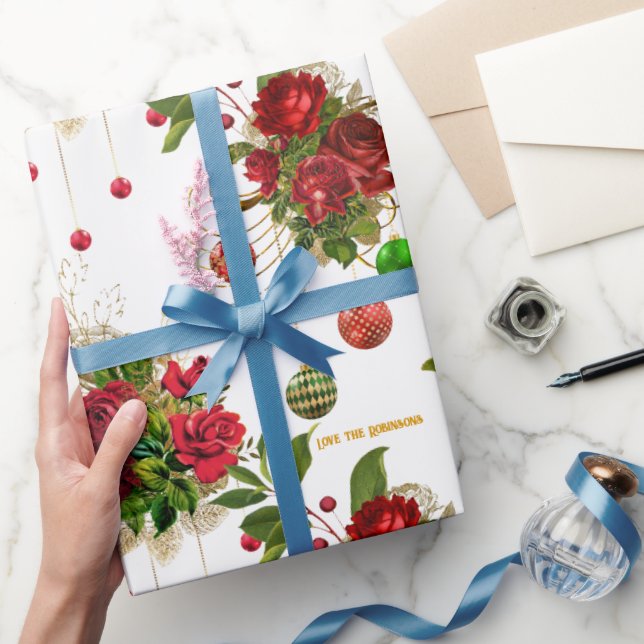 Papel De Presente Clássico Rosa Vermelha Chic Boutique Natal Persona (Presentear)
