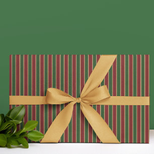 Papel De Presente Clássico Verde Floresta Vermelho Dourado Listrado