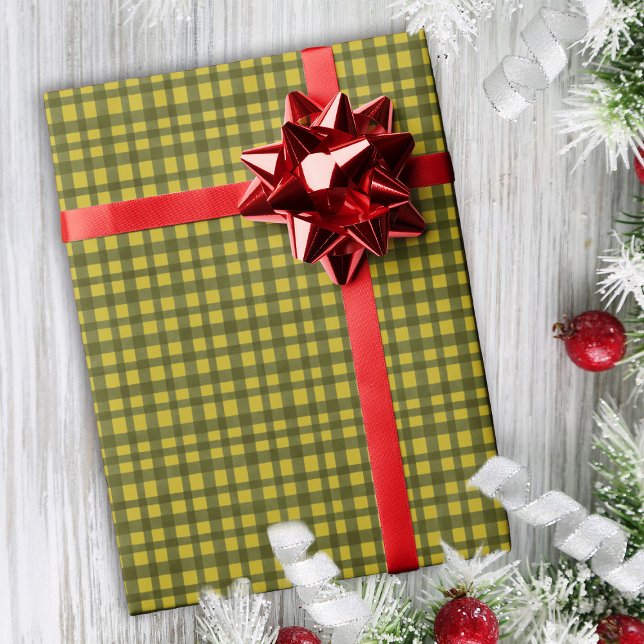 Papel De Presente Clássico Verde Gingham Poinsettia Mínimo de Natal (Criador carregado)