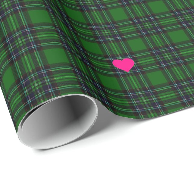Papel De Presente Clássico Verde Xadrez de tartã preto, cor-de-rosa, (Ponta do rolo)