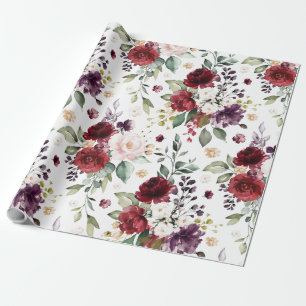 Papel De Presente Clássico Vermelho Roxo Branco Amarelo Floral