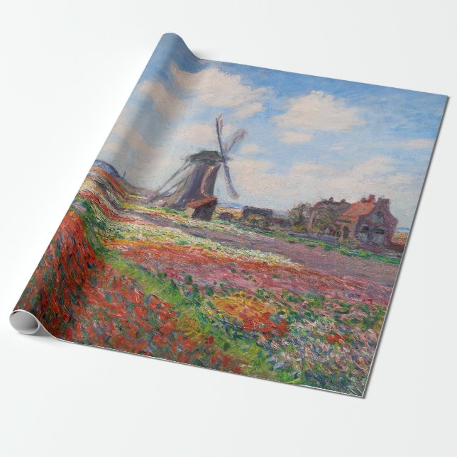 Papel De Presente Claude Monet - Campo das Tulipas na Holanda (Desenrolado)