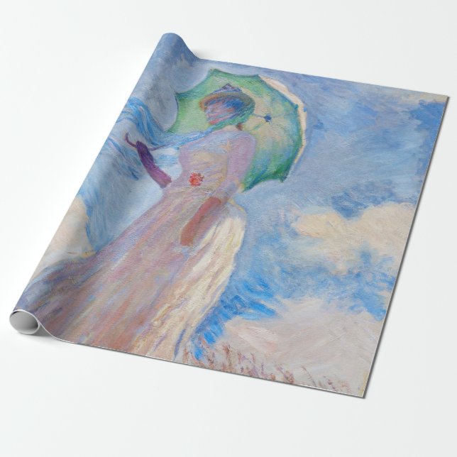 Papel De Presente Claude Monet - Mulher com Parasol virada para a es (Desenrolado)