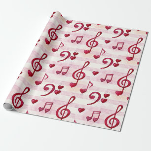 Papel De Presente Clave de Fá, Clave de Sol, Notas Musicais, Coraçõe