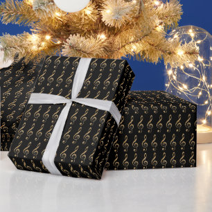 Papel De Presente Clefs de música em Dourado e preto