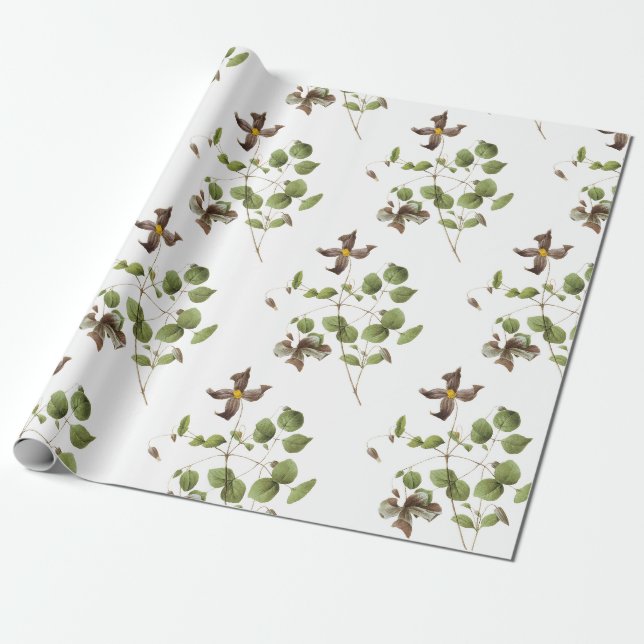 Papel De Presente Clematis Flower Pattern (Desenrolado)