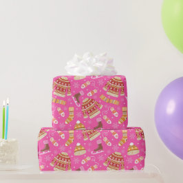 Papel De Presente Clima de Suéter Feio de Natal Rosa Fofo