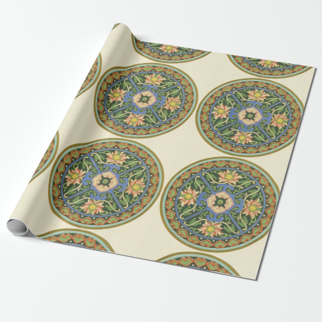 Papel De Presente Cloisonte China Patter Asiático Oriental (Desenrolado)