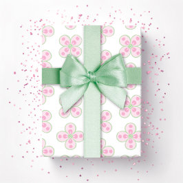 Papel De Presente Clover Marroquino Quatrefoil em Rosa e Verde