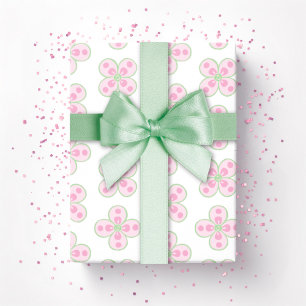 Papel De Presente Clover Marroquino Quatrefoil em Rosa e Verde
