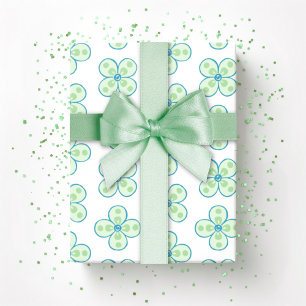 Papel De Presente Clover Marroquino Quatrefoil em Verde e Aqua