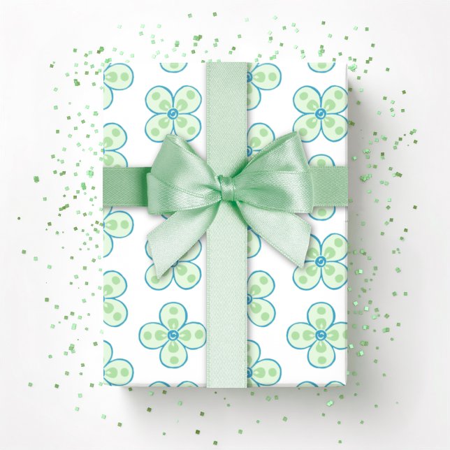Papel De Presente Clover Moroccan Quatrefoil in Green and Aqua (Criador carregado)