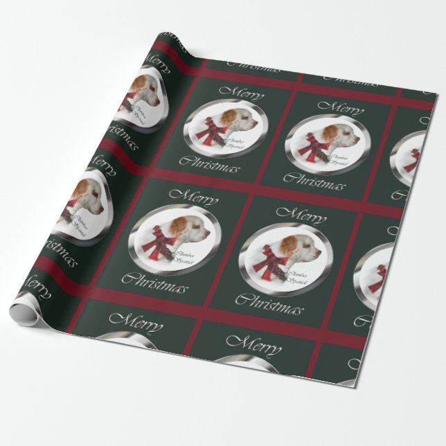 Papel De Presente Clumber Spaniel Felry Natal (Desenrolado)