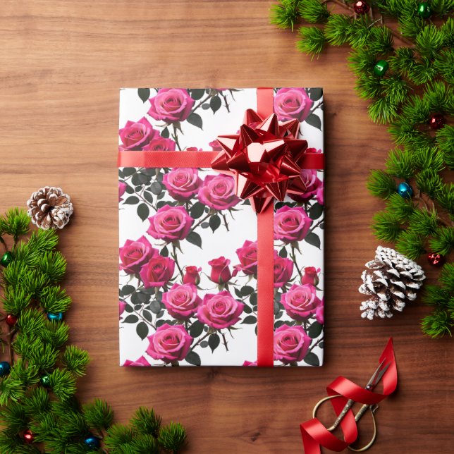 Papel De Presente Clustered Red And Pink Roses On A Stark White  (Presente de Natal)