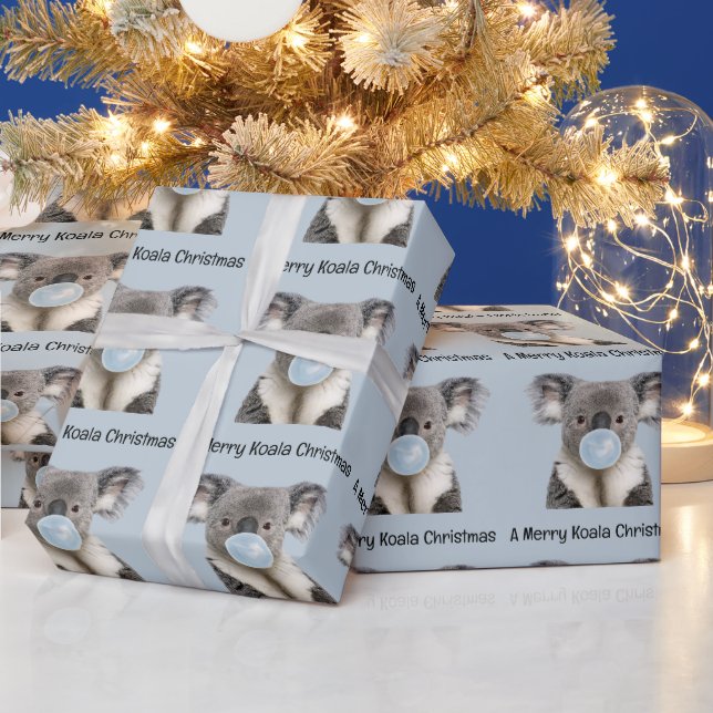 Papel De Presente Coala soprando um Natal com chiclete azul (Feriados)