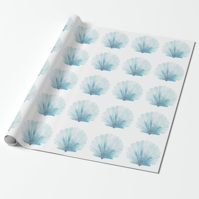 Papel De Presente Coastal Aqua Scallop Seashell (Desenrolado)