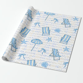 Papel De Presente Coastal Christmas Blue Watercolor Seashells 