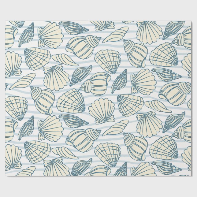 Papel De Presente Coastal Christmas Blue Watercolor Seashells  (Aberto)