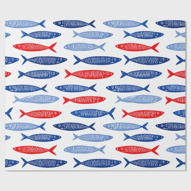 Papel De Presente Coastal Nautical Summer Fish Pattern (Aberto)