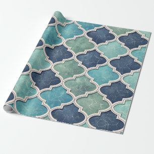 Papel De Presente Cobalto e Verde Água Quatrefoil - Mosaico Mediterr