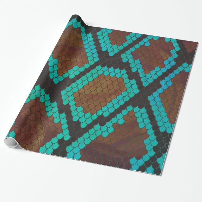 Papel De Presente Cobra Brown e Teal Impressão (Desenrolado)