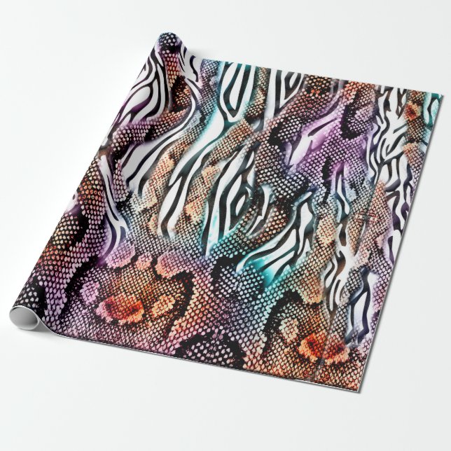 Papel De Presente Cobra Impressão, Impressão animal, colorida,  (Desenrolado)
