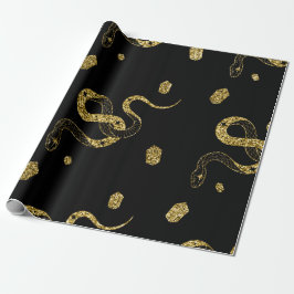 Papel De Presente Cobra Preto Dourado Assustador Truque ou Travessur