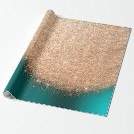 Papel De Presente Cobre de Maquiagem Dourada Confetti Glitter Teal d