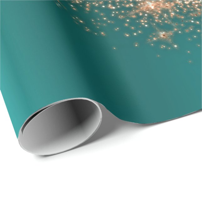 Papel De Presente Cobre de Maquiagem Dourada Confetti Glitter Teal d (Ponta do rolo)