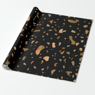 Papel De Presente Cobre Dourado na pedra Black Terrazzo