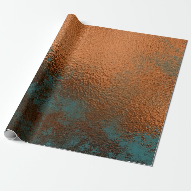 Papel De Presente Cobre Rust Teal Patina Metálica Abstrato de mel (Desenrolado)