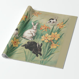 Papel De Presente Cochonilhas bonitas com Flores Daffodil Páscoa ant