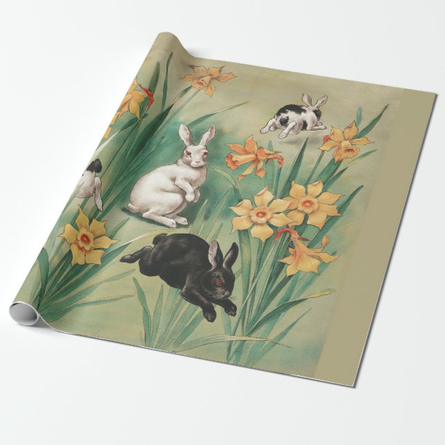 Papel De Presente Cochonilhas bonitas com Flores Daffodil Páscoa ant (Desenrolado)