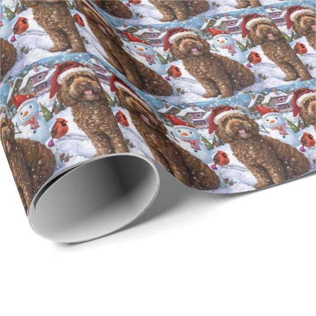 Papel De Presente Cockapoo Terra de Maravilhas de Natal Alegria de N (Ponta do rolo)