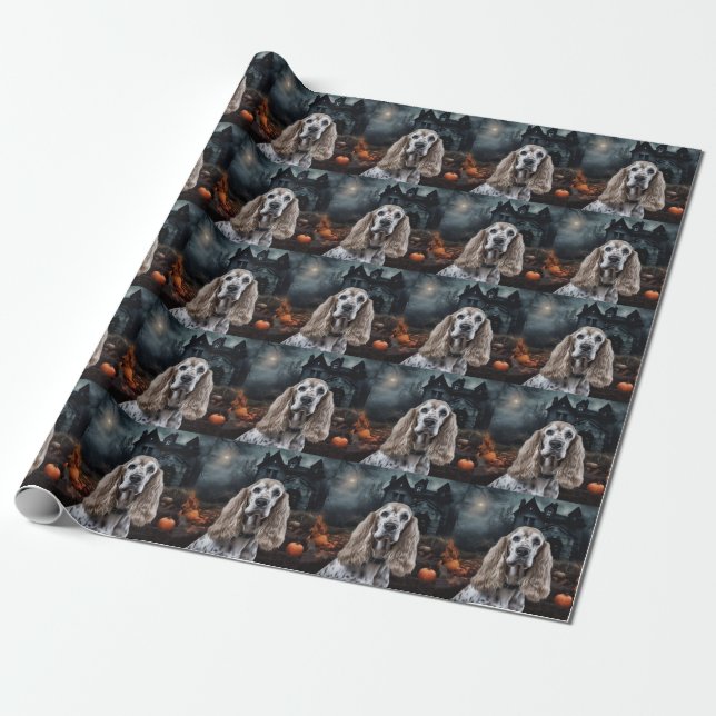 Papel De Presente Cocker Spaniel Halloween Scary (Desenrolado)