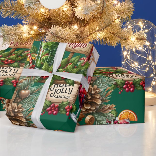 Papel De Presente Cocktail Christmas Party with Drinks on Green (Feriados)