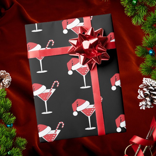 Papel De Presente Cocktails de Natal de Papais noeis Clássicos Moder (Criador carregado)