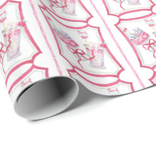 Papel De Presente Cocktails Mahjong, Rosa-Quente, Aquarela