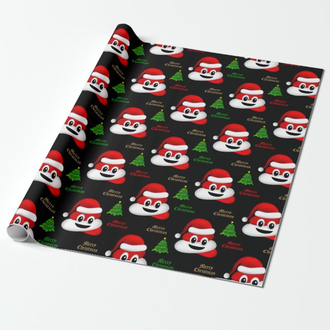 Papel De Presente cocô de natal emoji com chapéu de santa embrulhand (Desenrolado)