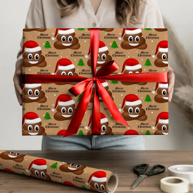 Papel De Presente cocô de natal emoji com chapéu de santa embrulhand (christmas poop emoji with santa hat wrapping paper)