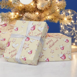 Papel De Presente Cocoa Quente De Natal E Biscoitos Aquarela
