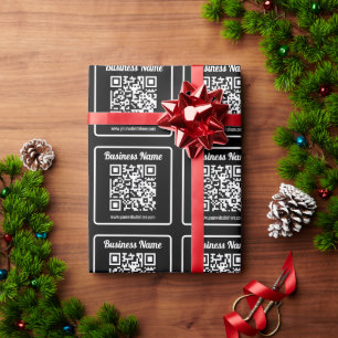 Papel De Presente Código QR editável e nome da empresa Preto e Bra