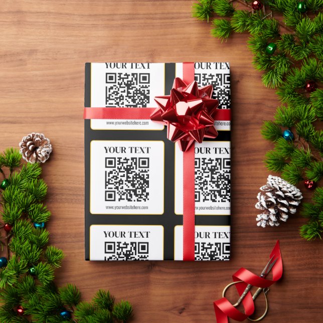 Papel De Presente Código QR empresarial com texto superior e inferio (Presente de Natal)
