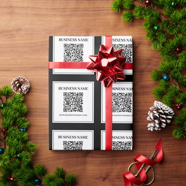 Papel De Presente Código QR empresarial | Preto e Branco (Presente de Natal)