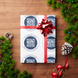 Papel De Presente Código QR & Texto personalizáveis | Azul-marinho e
